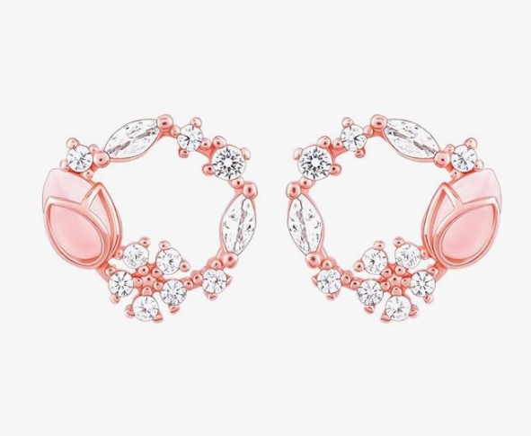 Silver Rose Gold Pink Drop Wreath Studs